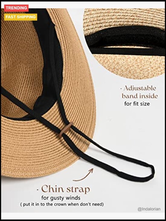 Wide Brim Straw Panama Fedora Hat UPF 80+ Summer Beach Sun Hat main image 5